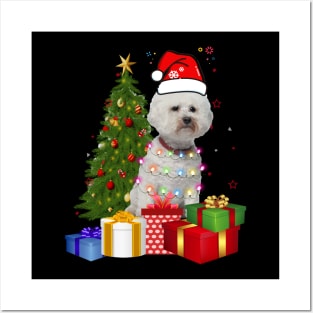 Bichon Frise Christmas Tree Santa Hat Funny Xmas Gift Dog T-Shirt Posters and Art